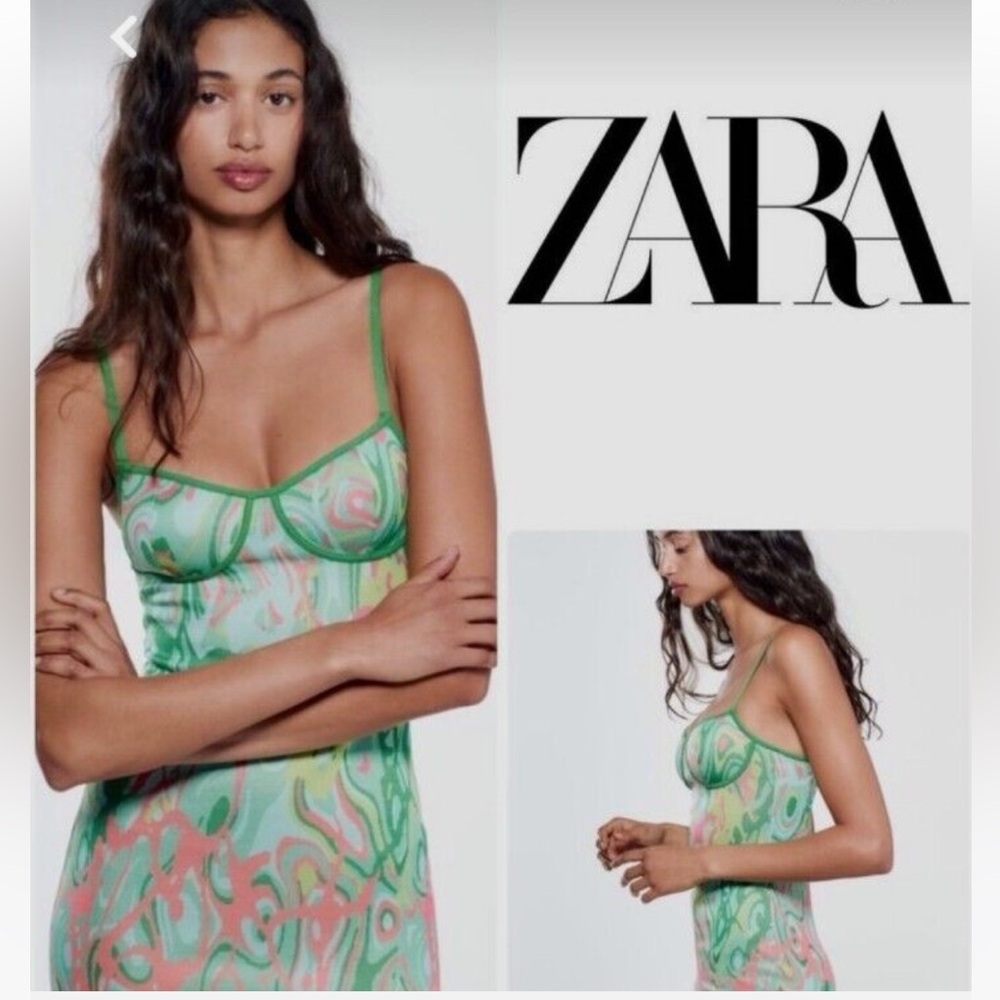 Zara mini bodycon green abstract dress